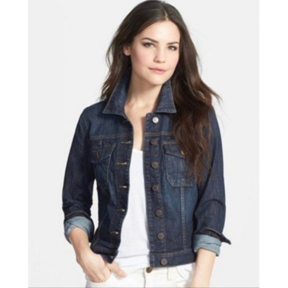 KUT from the Kloth Dark Wash Classic Denim Jacket Stretch Indigo Pockets Jean M